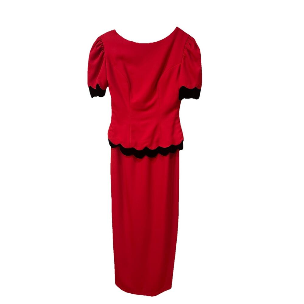 Vintage Vivian Diamond For Dessy Creations Red Black Velvet Long Dress Size 10